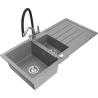 Mexen Andres granitový dřez 1,5-komorový s odkapávačem a kuchyňskou baterií Duo, šedý - 6515-71-671701-07
