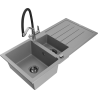 Mexen Andres granitový dřez 1,5-komorový s odkapávačem a kuchyňskou baterií Duo, šedý - 6515-71-671701-07-B