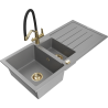 Mexen Andres granitový dřez 1,5 komorový s odkapávačem a kuchyňskou baterií Duo, šedý - 6515-71-671701-57-G