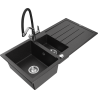 Mexen Andres žulový dřez 1,5-komorový s odkapávačem a kuchyňskou baterií Duo, černý/stříbrný metalik - 6515-73-671701-07