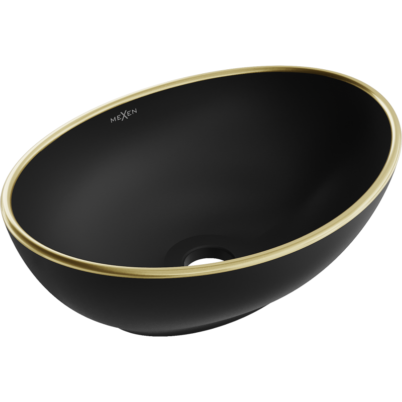 Mexen Elza umyvadlo na desku 40 x 33 cm, černá mat/zlatý okraj - 21014025