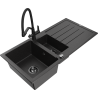 Mexen Andres granitový dřez 1,5-komorový s odkapávačem a kuchyňskou baterií Duo, černý/stříbrný - 6515-73-671701-70-B