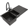 Mexen Andres granitový dřez 1,5komorový s odkapávačem a kuchyňskou baterií Duo, černý/zlatý metalik - 6515-75-671701-70-B