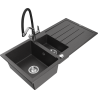 Mexen Andres granitový dřez 1,5-komorový s odkapávačem a kuchyňskou baterií Duo, černý s kropenatým vzorem - 6515-76-671701-07