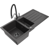 Mexen Andres žulový dřez 1,5-komorový s odkapávačem a kuchyňskou baterií Duo, černý tečkovaný - 6515-76-671701-07-B
