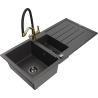 Mexen Andres granitový dřez 1,5-komorový s odkapávačem a kuchyňskou baterií Duo, černý skvrnitý - 6515-76-671701-57-B