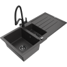 Mexen Andres žulový dřez 1,5-komorový s odkapávačem a kuchyňskou baterií Duo, černý tečkovaný - 6515-76-671701-70-B