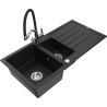 Mexen Andres granitový dřez 1,5-komorový s odkapávačem a kuchyňskou baterií Duo, černý - 6515-77-671701-07