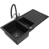 Mexen Andres granitový dřez 1,5-komorový s odkapávačem a kuchyňskou baterií Duo, černý - 6515-77-671701-07-B
