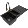 Mexen Andres granitový dřez 1,5-komorový s odkapávačem a kuchyňskou baterií Duo, černý - 6515-77-671701-57-B