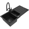 Mexen Andres granitový dřez s 1,5 komorou, odkapávačem a kuchyňskou baterií Duo, černý - 6515-77-671701-70-B