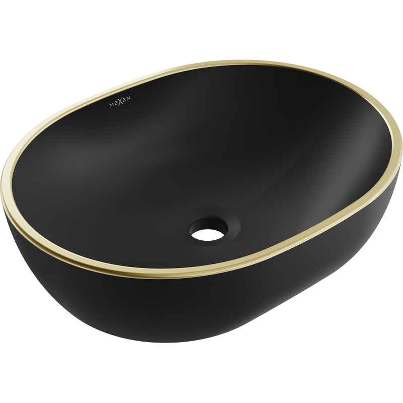 Mexen Viki umyvadlo na desku 48 x 35 cm, černá matná/zlatý okraj - 21054875