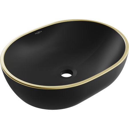 Mexen Viki umyvadlo na desku 48 x 35 cm, černá matná/zlatý okraj - 21054875