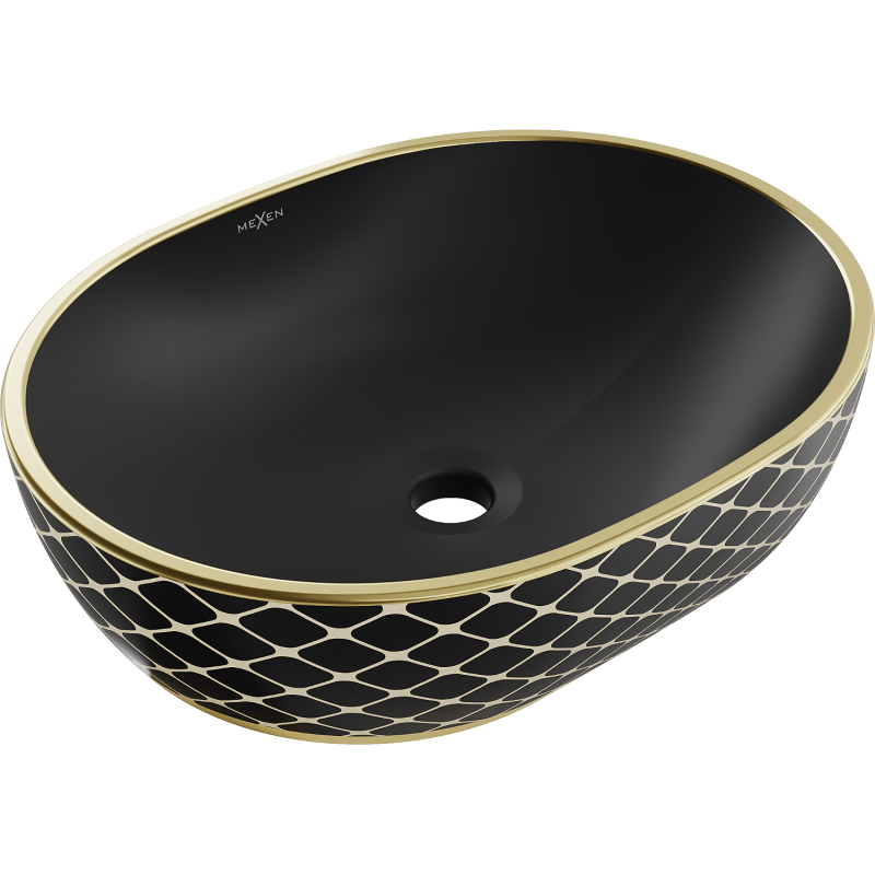 Mexen Viki umyvadlo na desku 48 x 35 cm, černá matná/zlatý vzor mřížka - 21054879