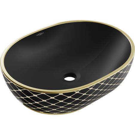 Mexen Viki umyvadlo na desku 48 x 35 cm, černá matná/zlatý vzor mřížka - 21054879