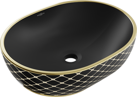 Mexen Viki umyvadlo na desku 48 x 35 cm, černá mat/zlatý vzor mřížky - 21054879