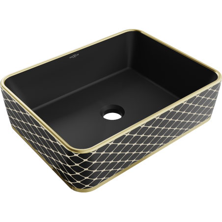 Mexen Catia umyvadlo na desku 48 x 37 cm, černá matná/zlatý vzor mřížka - 21314879
