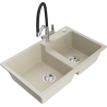 Mexen Tomas žulový dřez 2-komorový s kuchyňskou baterií Duo, béžový - 6516-69-671701-07