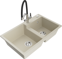 Mexen Tomas žulový dřez 2-komorový s kuchyňskou baterií Duo, béžový - 6516-69-671701-07