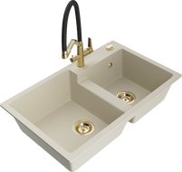 Mexen Tomas granitový dřez 2-komorový s kuchyňskou baterií Duo, béžový - 6516-69-671701-57-G