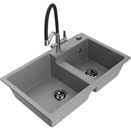 Mexen Tomas dřez granitový 2-komorový s kuchyňskou baterií Duo, šedý - 6516-71-671701-07-B