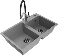 Mexen Tomas dřez granitový 2-komorový s kuchyňskou baterií Duo, šedý - 6516-71-671701-07-B