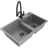 Mexen Tomas žulový dřez 2-komorový s kuchyňskou baterií Duo, šedý - 6516-71-671701-70-B