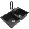 Mexen Tomas dřez granitový 2-komorový s kuchyňskou baterií Duo, černý/stříbrný metalik - 6516-73-671701-07