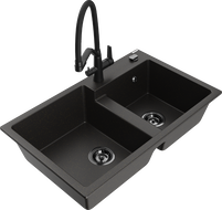 Mexen Tomas granitový dřez 2-komorový s kuchyňskou baterií Duo, černý/zlatý metalik - 6516-75-671701-70-B