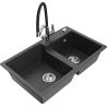 Mexen Tomas dřez granitový 2-komorový s kuchyňskou baterií Duo, černý nakrapený - 6516-76-671701-07