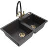 Mexen Tomas dřez granitový 2-komorový s kuchyňskou baterií Duo, černý postříkaný - 6516-76-671701-57-G