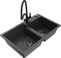 Mexen Tomas dřez granitový 2-komorový s kuchyňskou baterií Duo, černý s tečkami - 6516-76-671701-70-B