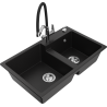 Mexen Tomas granitový dřez 2-komorový s kuchyňskou baterií Duo, černý - 6516-77-671701-07