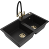 Mexen Tomas dvoukomorový žulový dřez s kuchyňskou baterií Duo, černý - 6516-77-671701-57-G