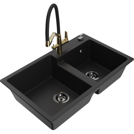 Mexen Tomas dvojkomorový granitový dřez s kuchyňskou baterií Duo, černý - 6516-77-671701-57-B