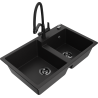 Mexen Tomas granitový dřez 2-komorový s kuchyňskou baterií Duo, černý - 6516-77-671701-70-B