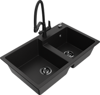 Mexen Tomas granitový dřez 2-komorový s kuchyňskou baterií Duo, černý - 6516-77-671701-70-B