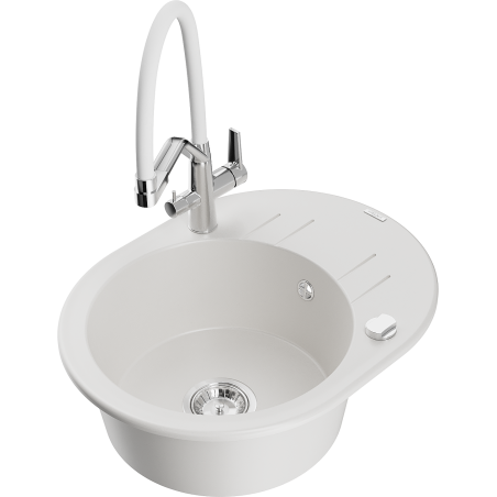 Mexen Kevin jednokomorový granitový dřez s kuchyňskou baterií Duo, bílý - 6517-20-671701-02