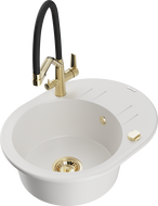 Mexen Kevin granitový dřez 1-komorový s kuchyňskou baterií Duo, bílý - 6517-20-671701-57-G