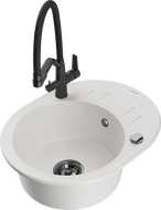 Mexen Kevin granitový dřez 1-komorový s kuchyňskou baterií Duo, bílý - 6517-20-671701-70-B