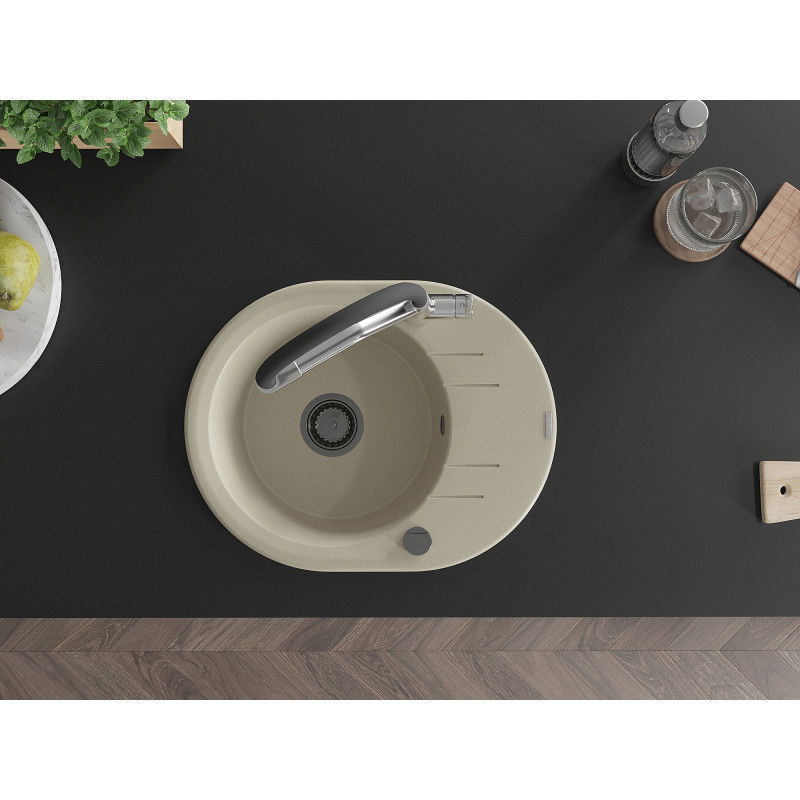 Mexen Kevin granitový dřez 1-komorový s kuchyňskou baterií Duo, béžový - 6517-69-671701-07-B