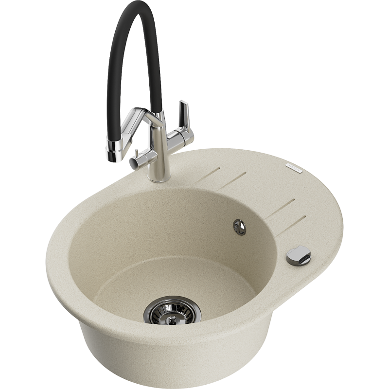 Mexen Kevin granitový dřez 1-komorový s kuchyňskou baterií Duo, béžový - 6517-69-671701-07-B