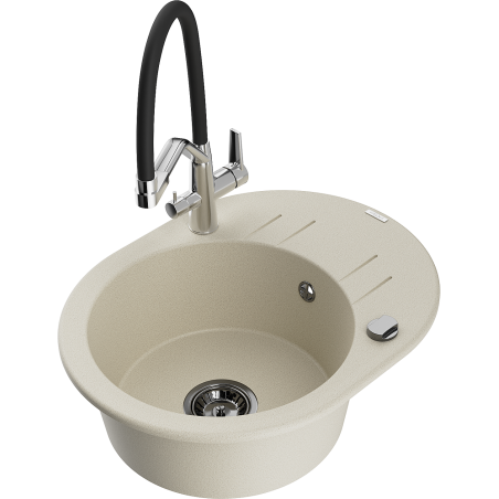 Mexen Kevin granitový dřez 1-komorový s kuchyňskou baterií Duo, béžový - 6517-69-671701-07-B