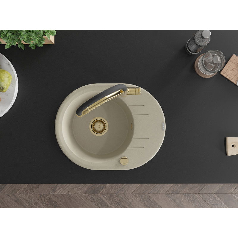 Mexen Kevin granitový dřez 1-komorový s kuchyňskou baterií Duo, béžový - 6517-69-671701-57-G