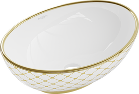 Mexen Elza umyvadlo na desku 40 x 33 cm, bílá/zlatá vzor mřížka - 21014009