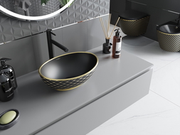 Mexen Elza umyvadlo na desku 40 x 33 cm, černá mat/zlatý vzor mřížka - 21014029