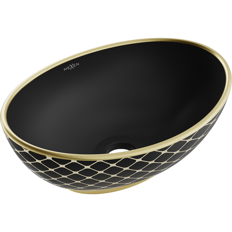 Mexen Elza umyvadlo na desku 40 x 33 cm, černá mat/zlatý vzor mřížka - 21014029