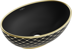 Mexen Elza umyvadlo na desku 40 x 33 cm, černá mat/zlatý vzor mřížka - 21014029