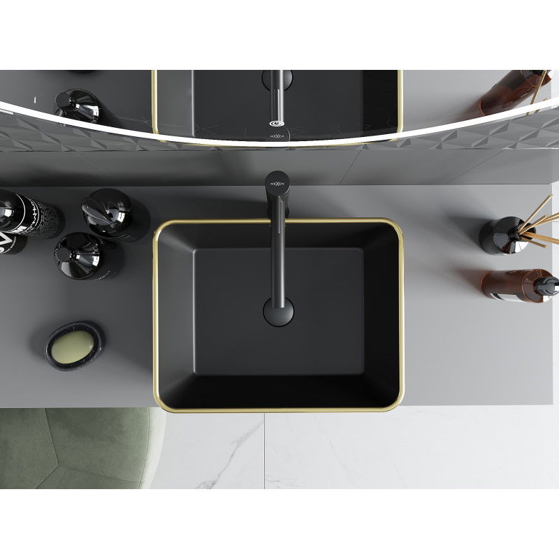 Mexen Catia umyvadlo na desku 48 x 37 cm, černá matná/zlatý vzor mřížka - 21314879
