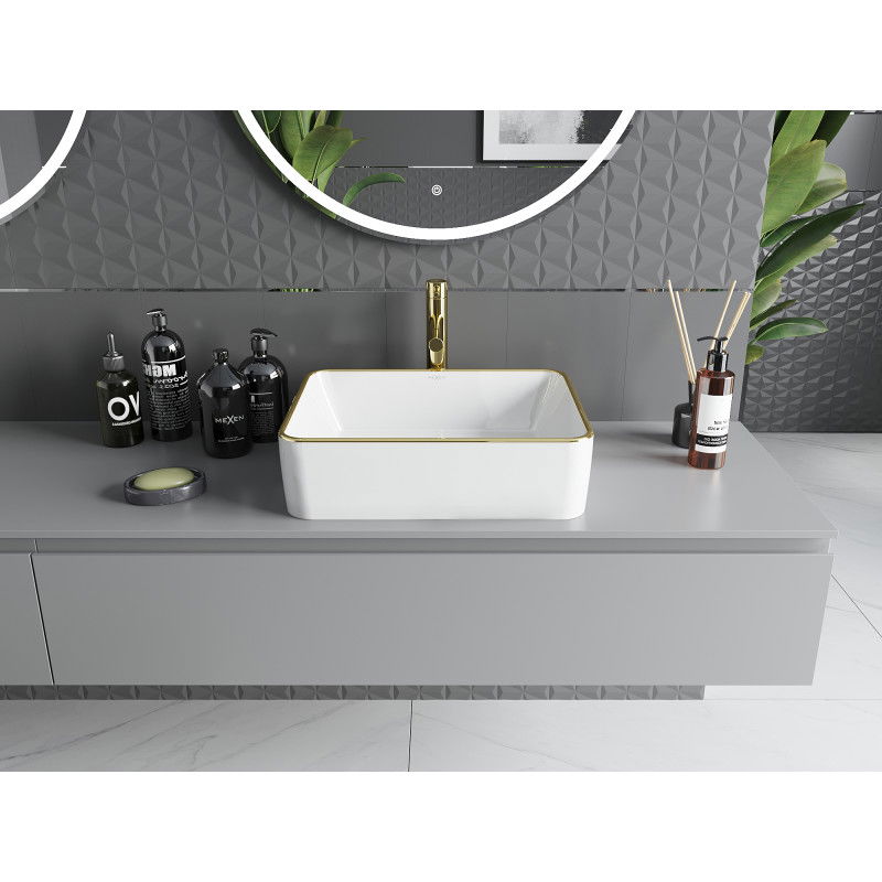 Mexen Catia umyvadlo na desku 48 x 37 cm, bílá/zlatá hrana - 21314805